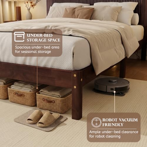LUMISOL Queen Size Solid Rubberwood Platform Bed with Wave-Styled Headboard, view 5