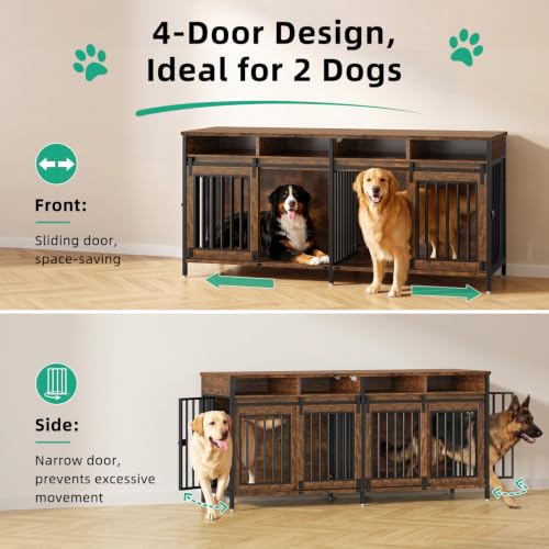 78.7" Dog Crate Furniture with Removable Divider and Drawers, view 4