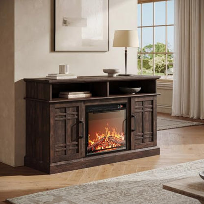 Modern Espresso TV Stand with Electric Fireplace, view 2