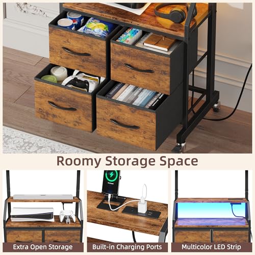 Rolling TV Stand with Mount & 4 Fabric Drawers for 32-75 inch TVs, view 6
