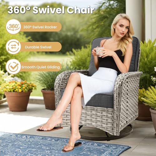 Outdoor Sectional Furniture Set,8 Pieces Wicker Patio Conversation Sets,L Shape All Weather Outside Couch Sofa Set with Swivel Chairs Ottoman,Black
