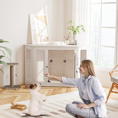 Corner Dog Crate, Wooden Furniture‑Style Crate for S/M & L‑Size Dogs, view 7