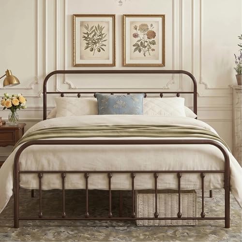 Full Size Victorian Style Metal Bed Frame with Headboard and Footboard Under, view 2