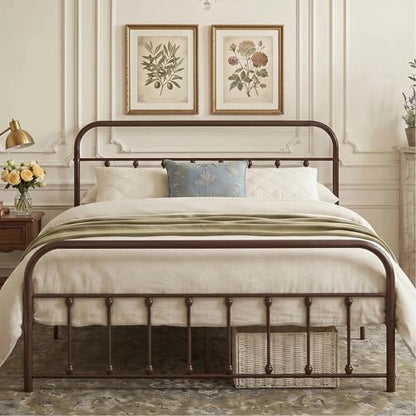 Full Size Victorian Style Metal Bed Frame with Headboard and Footboard Under, view 2