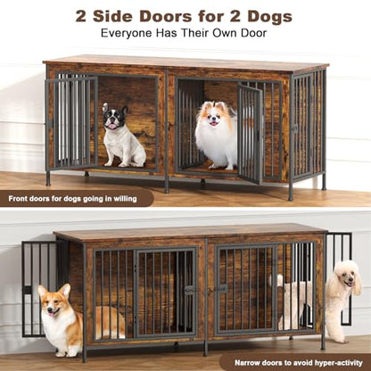 63" Dog Crate Furniture for 1 or 2 Dogs, Brown (DC102), view 4