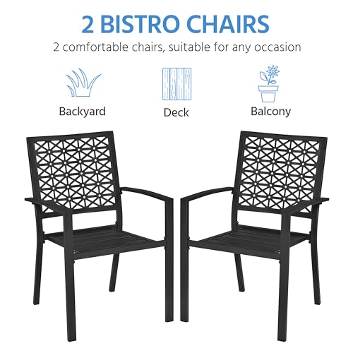 Yaheetech Metal Patio Chairs Set of 2 Steel Stackable Dining Chairs | Steel construction with stackable design and lattice back creates stable patio seating that assembles easily for dining.