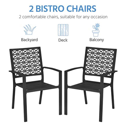 Yaheetech Metal Patio Chairs Set of 2 Steel Stackable Dining Chairs | Steel construction with stackable design and lattice back creates stable patio seating that assembles easily for dining.