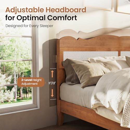 Solid Wood Queen Bed Frame with Adjustable Headboard, view 4