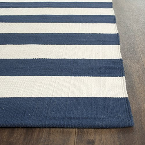 SAFAVIEH Montauk Collection Runner Rug - 2'3" x 11'7", Navy & Ivory, Handmade Flatweave Cotton, Woven Texture, Farmhouse Stripe Pattern, Ideal for Living Room, Bedroom, Dining Space (MTK712H)