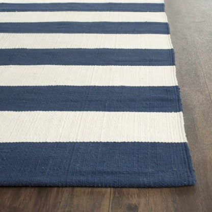 SAFAVIEH Montauk Collection Runner Rug - 2'3" x 11'7", Navy & Ivory, Handmade Flatweave Cotton, Woven Texture, Farmhouse Stripe Pattern, Ideal for Living Room, Bedroom, Dining Space (MTK712H)