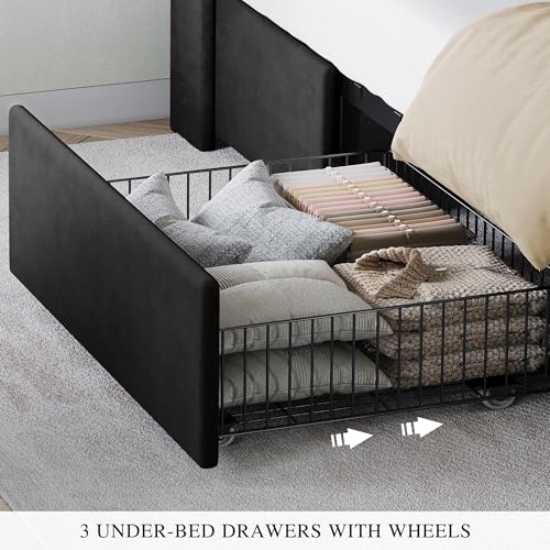 King Size Bed Frame with 3 Storage Drawers and RGB LED Lights, view 7