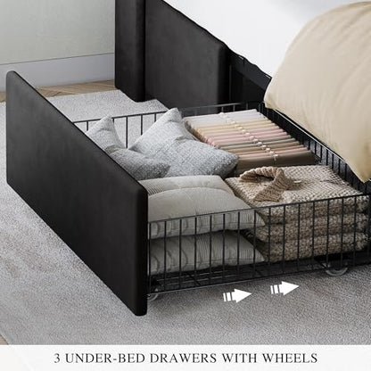 King Size Bed Frame with 3 Storage Drawers and RGB LED Lights, view 7