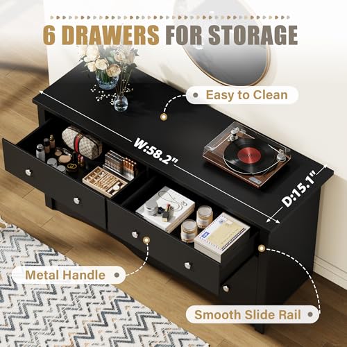 Black 6 Dresser for Bedroom, view 4