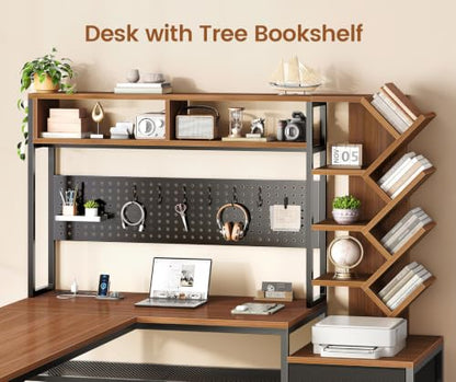 L Shaped Office Desk with Drawers and Hutch, view 5
