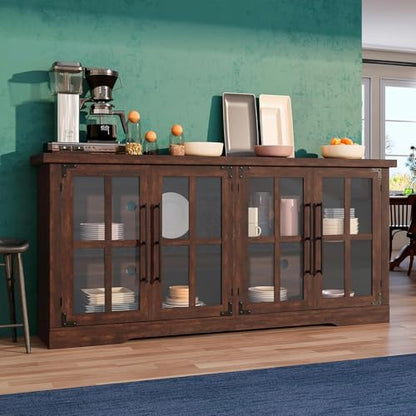 63" Farmhouse TV Stand with 4 Glass Doors and Storage, Espresso, view 4