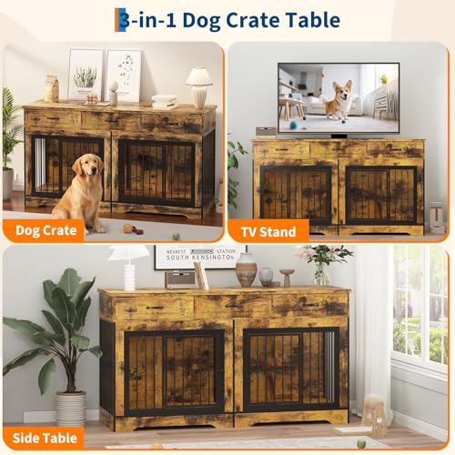Heavy Duty Double Dog Crate Furniture for 2 Medium/Large Dogs, view 5