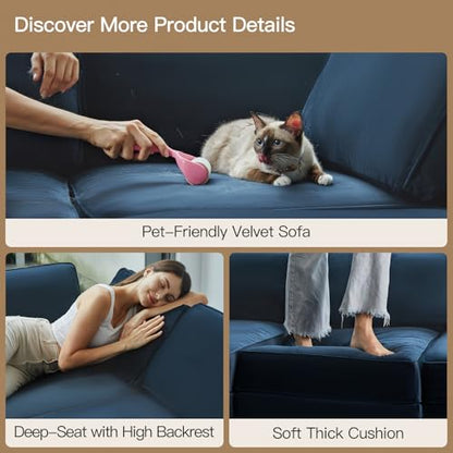 Modular Velvet Sectional Sofa with Chaise Lounge Sectional Sleeper Sofa with Storage Chaise Bed Couch for Living Room Blue