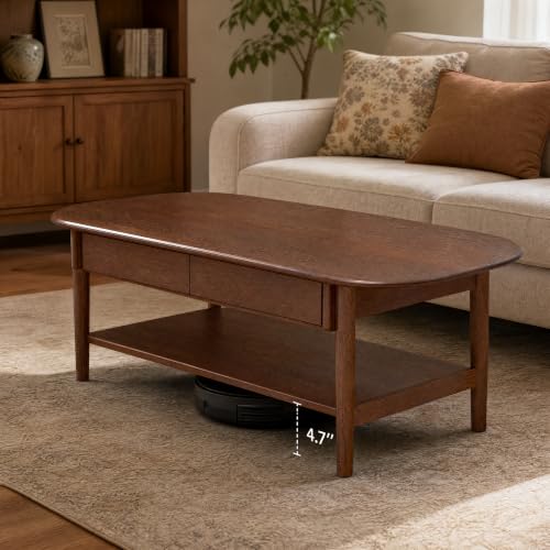 100% Solid Oak Wood Coffee Table with Storage for Living Room, 47.24"W, view 7