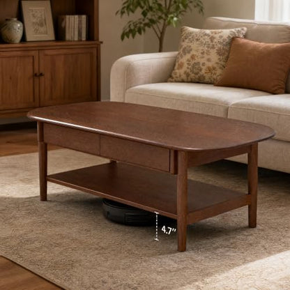 100% Solid Oak Wood Coffee Table with Storage for Living Room, 47.24"W, view 7