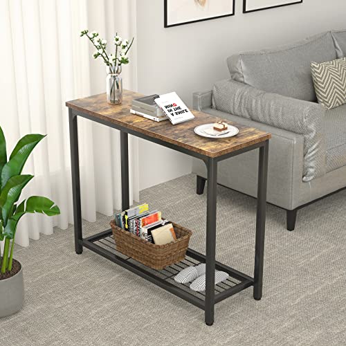 Small Console Table Sofa Table with Mesh Shelves, 2 Tier Entryway Table Foyer Table for Entryway, Front Hall, Hallway, Sofa, Couch, Living Room, Bar, Kitchen, 32 Inch, Rustic Brown