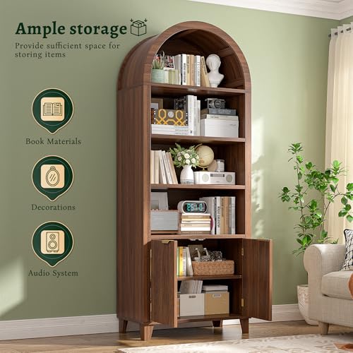 Arched Bookshelf, 6-Tier Storage Arched Cabine, Walnut, view 5