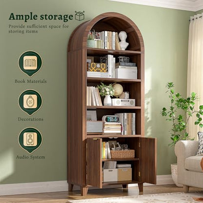 Arched Bookshelf, 6-Tier Storage Arched Cabine, Walnut, view 5