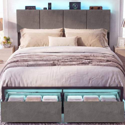 Queen Bed Frame with Charging Station and LED Lights, view 2