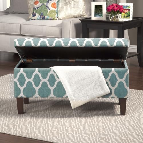 36" Storage Ottoman Bench with Hinged Lid - Teal Geometric