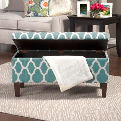 36" Storage Ottoman Bench with Hinged Lid - Teal Geometric