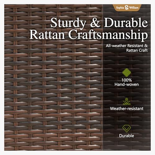 Rattan Patio Chairs Set of 2 with Cushions | 2 lightweight outdoor dining chairs, all-weather wicker, durable steel frame, comfortable cushioned seating, easy assembly.