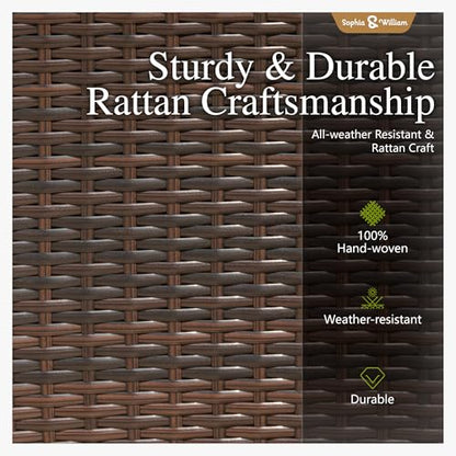 Rattan Patio Chairs Set of 2 with Cushions | 2 lightweight outdoor dining chairs, all-weather wicker, durable steel frame, comfortable cushioned seating, easy assembly.