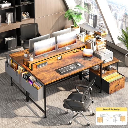 57" Office Desk with Drawers & Printer Space for Home Work,Brown, view 5
