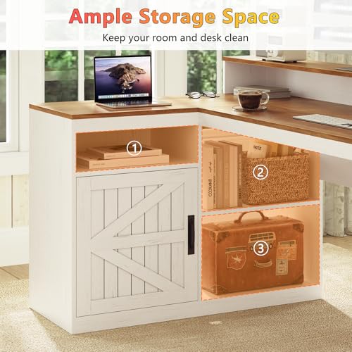 63" Farmhouse L Shaped Desk with Drawers and Printer Stand for Home Office, view 7