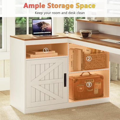 63" Farmhouse L Shaped Desk with Drawers and Printer Stand for Home Office, view 7