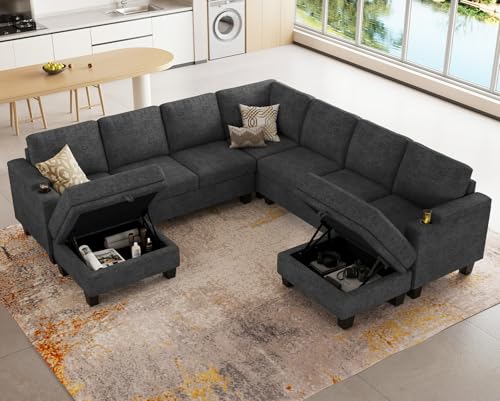 Modular Sectional Sofa Couch with Storage U Shape Convertible Corner Couches for Living Room Dark Grey Couch