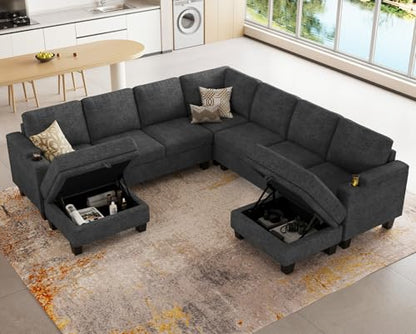 Modular Sectional Sofa Couch with Storage U Shape Convertible Corner Couches for Living Room Dark Grey Couch