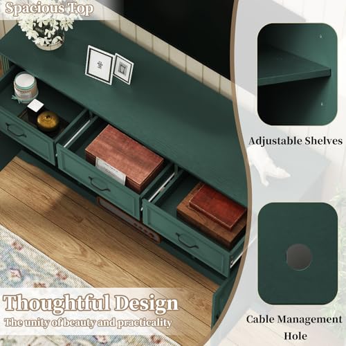 Mid Century Wood TV Stand with 3 Drawers for TV up to 65", Green, view 8