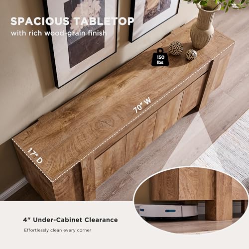 70" Modern Farmhouse TV Stand for TVs up to 80 Inch, Light Knotty, view 6
