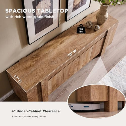 70" Modern Farmhouse TV Stand for TVs up to 80 Inch, Light Knotty, view 6