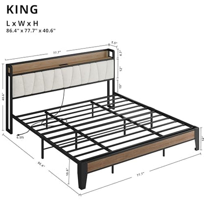 King Bed Frame Storage Headboard Charging, view 3