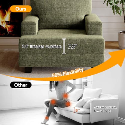 Oversized Accent Chair with Armrest Organizer,Comfy Living Room Chairs with 7.8'' Cushion,Upholstered Mid-Century Armchair,Large Reading Chair for Bedroom Living Room,Office,Chenille,Green