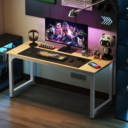 Modern Computer Desk 63 Inch Large Office Desk, Writing Study Table for Home Office Desk Workstation Wide Metal Sturdy Frame Thicker Steel Legs, White