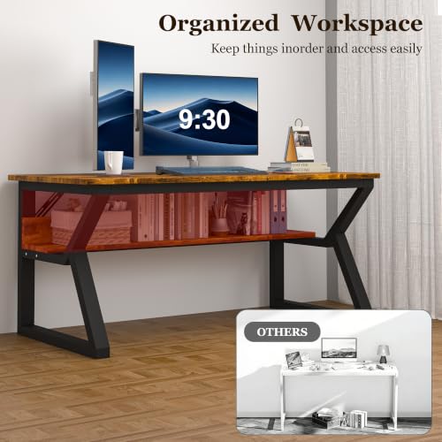 Computer Desk, Office Desk with Storage(55 x 19.7 in, Rustic Brown), view 5
