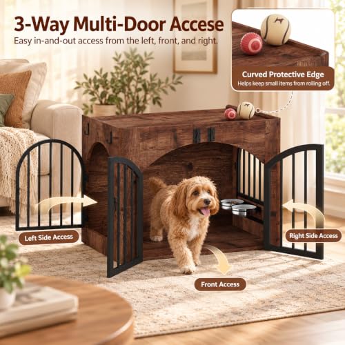 31.5'' Wood Dog Crate Furniture for Small/Medium Dogs, Rustic Brown, view 7