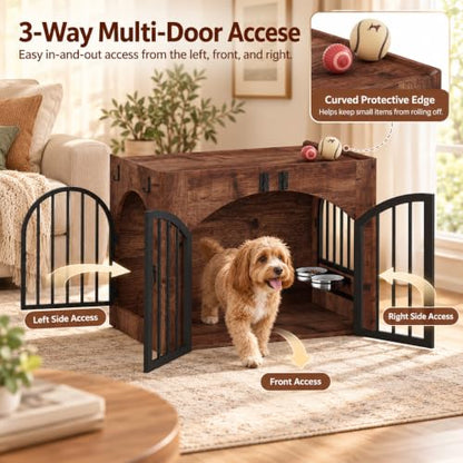 31.5'' Wood Dog Crate Furniture for Small/Medium Dogs, Rustic Brown, view 7