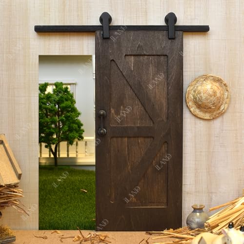 Dollhouse Door on 1/12 Scale, Wooden Double Sliding Mini Doors w/Metal Rods, Realistic Miniature Building Supplies, Miniature Decor of Dollhouse Furniture and Doll House Accessories
