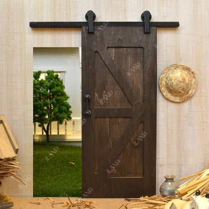 Dollhouse Door on 1/12 Scale, Wooden Double Sliding Mini Doors w/Metal Rods, Realistic Miniature Building Supplies, Miniature Decor of Dollhouse Furniture and Doll House Accessories