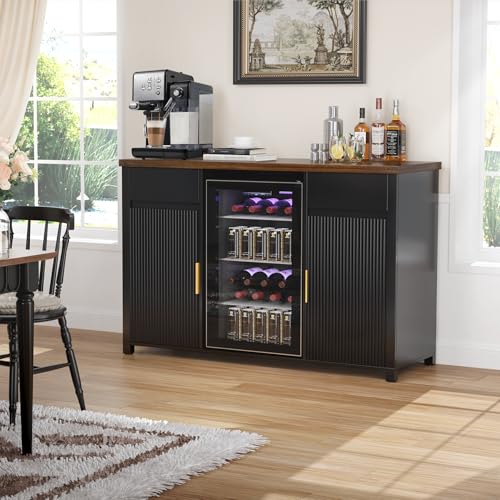 53.2" Coffee Bar Cabinet with Fridge Space,Fluted Sideboard,Black, view 4
