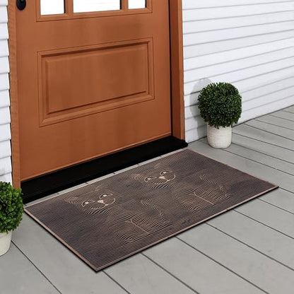 A1HC Rubber Welcome Doormat for Outdoor Indoor Entrance, Non-Slip Backing Front Door Mat for High Traffic Area Use, Fun Designed Entrymat, 18"x30" Sitting Cat