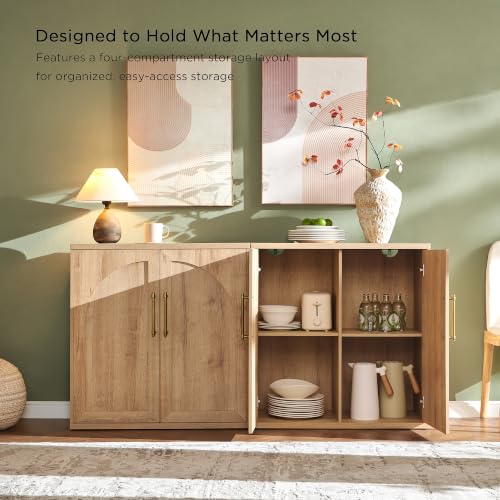 Arched Door Sideboard Buffet Cabinet Set of 3, Natural Oak, view 4